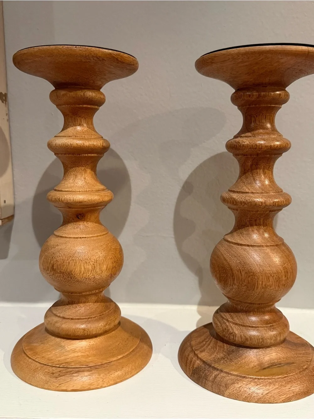 Ashland Wooden Turned Candlestick Pair - Light Brown